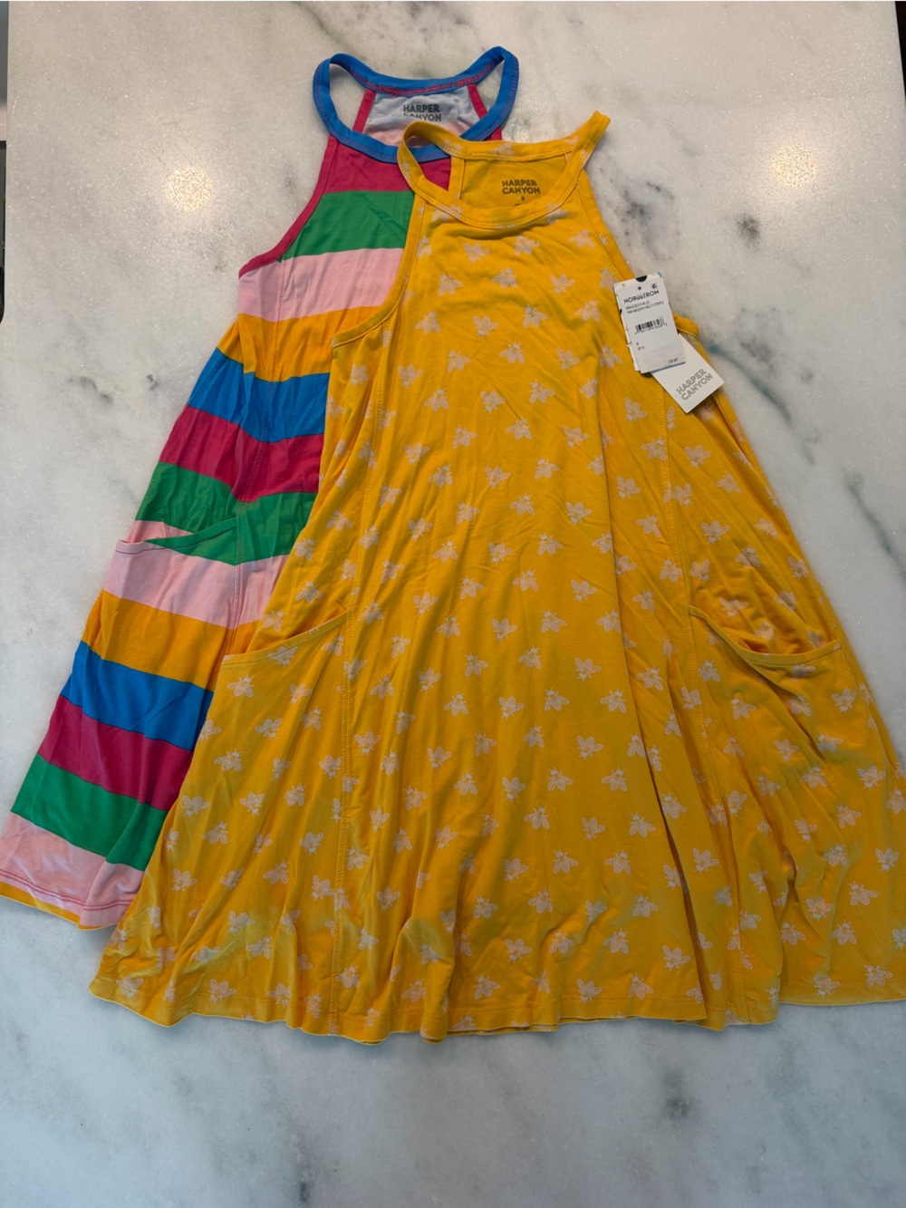 NWT Harper Canyon Swing Dress w/pockets - Set of 2, yellow bees, rainbow, size 8
